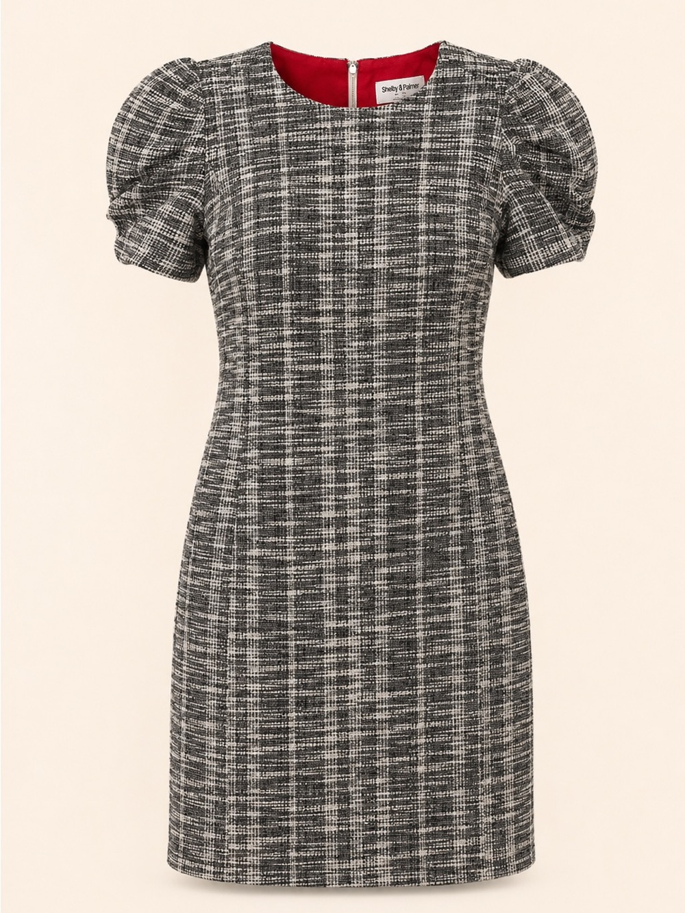 Shelby & Palmer Plaid Tweed Puff Sleeve Sheath Dress Size 6